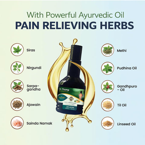 Dr. Trump Ayurvedic Oil For Old Pain of Joints | 100ml+20ml Extra | For Joints, Neck, Knee Pain, Back Pain & Shoulder Pain | Controls Swelling And Joint Inflammation | Pain Relief Oil For Men & Women