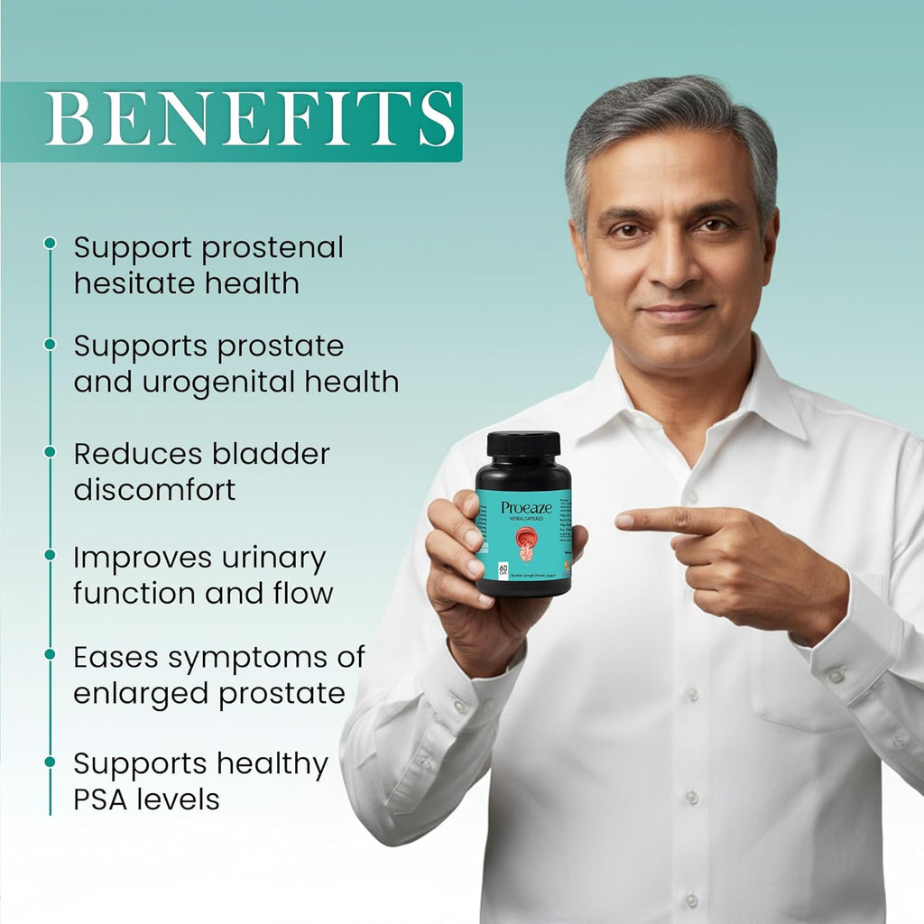 Shrway Biotec Proeaze Herbal Capsules for Men | Prostate Health & Urinary Support | Ayurvedic Supplement with Giloy, Kachnar, Sudh Shilajeet & Vang Bhasam | Help to Relieve Urinary Issues | 60 Capsules