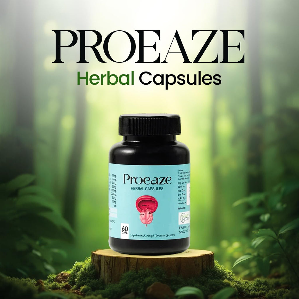 Shrway Biotec Proeaze Herbal Capsules for Men | Prostate Health & Urinary Support | Ayurvedic Supplement with Giloy, Kachnar, Sudh Shilajeet & Vang Bhasam | Help to Relieve Urinary Issues | 60 Capsules